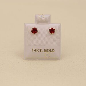 14K Yellow Gold Ruby-Tone CZ Stud Earrings · 4 mm Round · Secure Screw Back.